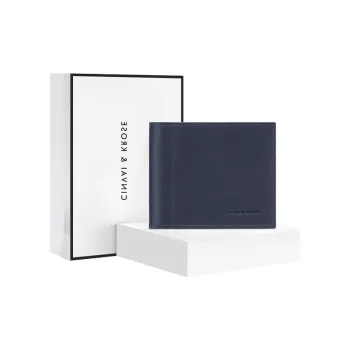 Simvay Clos Cow Leather Coin Purse Document Wallet Clutch Card Holder Men's Black/Dark Blue