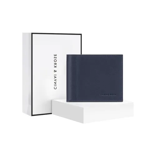 Simvay Clos Cow Leather Coin Purse Document Wallet Clutch Card Holder Men's Black/Dark Blue