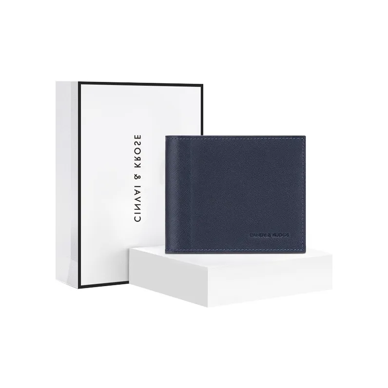 Simvay Clos Cow Leather Coin Purse Document Wallet Clutch Card Holder Men's Black/Dark Blue-5