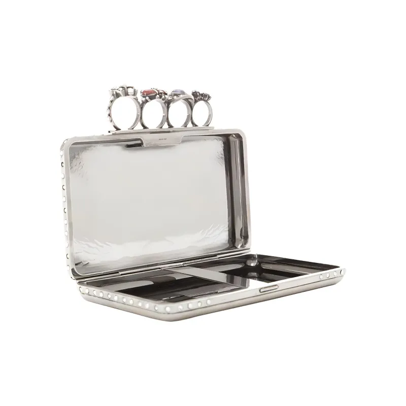 Alexander McQueen Metal Clutch Women's Silver-3