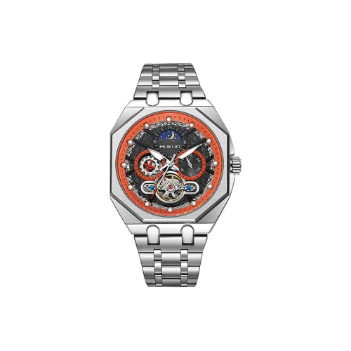MUKUO Starlight Collection Automatic Mechanical Movement Stainless Steel Watchband Men's Watches Black Dial