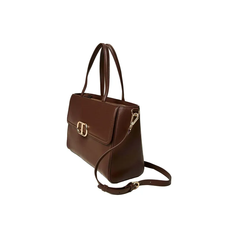 TWINSET MILANO Cow Leather Tote Bag Portable Crossbody Bag Shoulder Bag Women's Chocolate Brown-2