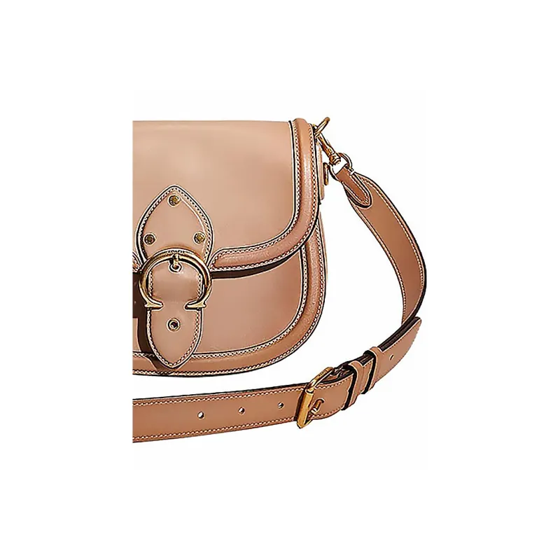 COACH Beat Glove Tanned Leather, Leather Saddle Bag, Shoulder Bag, Crossbody Bag Medium Size Women's Taupe-2
