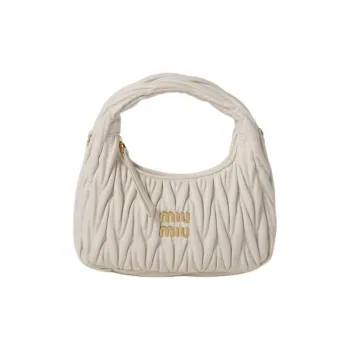 MIU MIU Wander Series Sheepskin Crescent Bag Handbag Trumpets Women's White