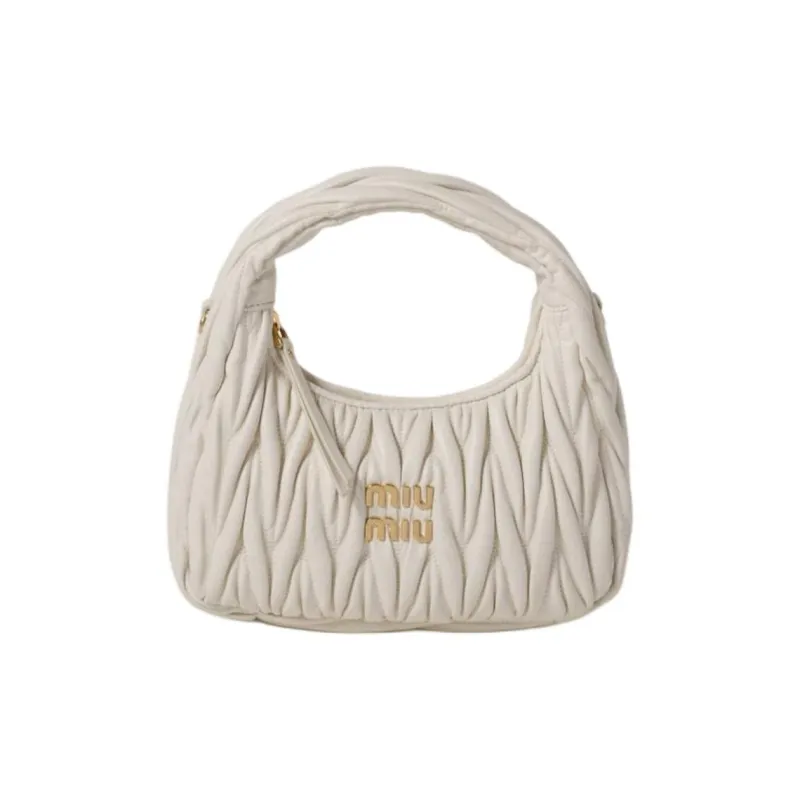 MIU MIU Wander Series Sheepskin Crescent Bag Handbag Trumpets Women's White-0