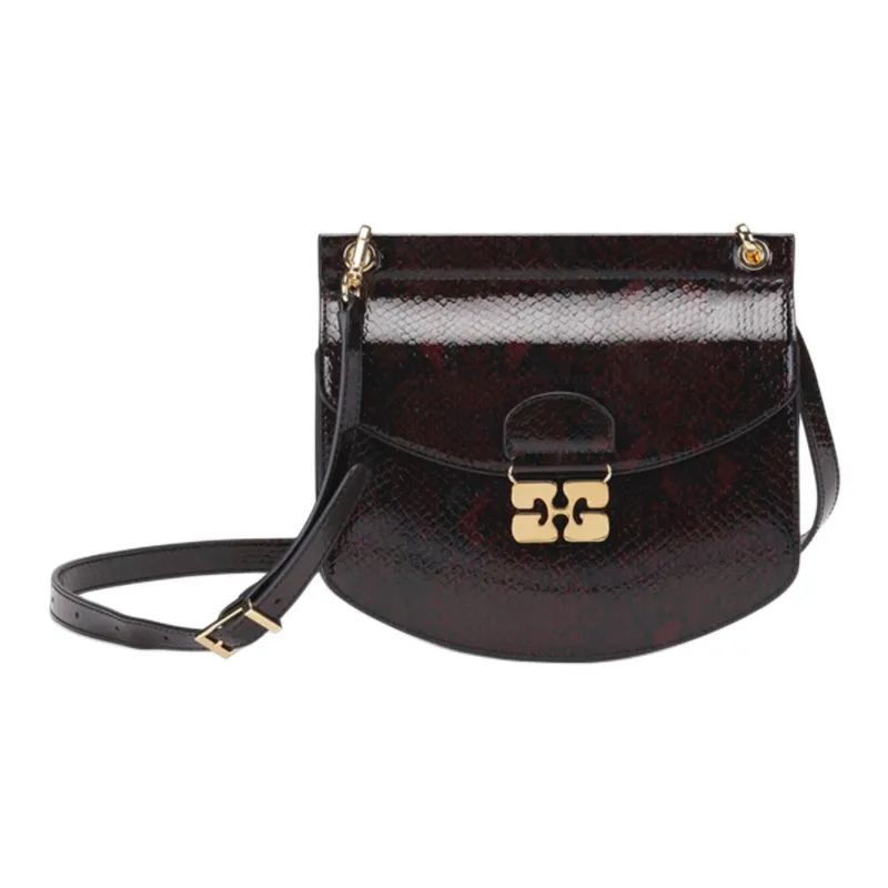 GANNI Recycled Leather Crossbody Bag Shoulder Bag Small Size Women's Burgundy-0
