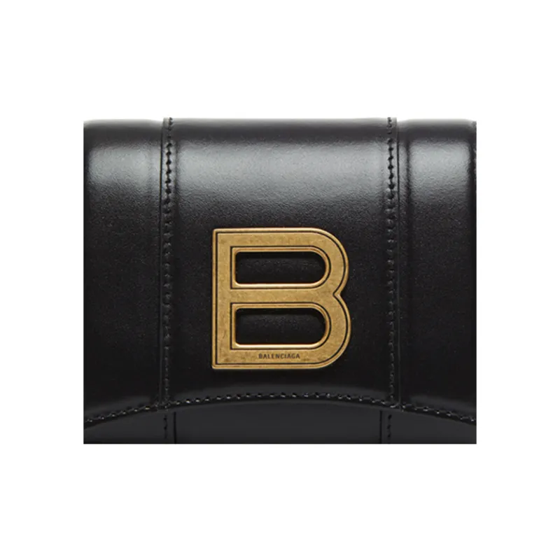 Balenciaga Hourglass Shiny Smooth Cow Leather Card Holder Wallet Women's Black-2