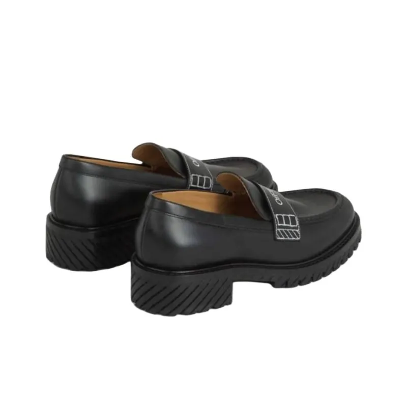 OFF WHITE Military Logo print Leather Loafers Women's-3