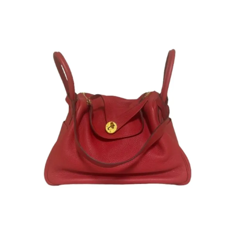 HERMES Lindy Clemence Bullock Leather One Shoulder Handbags Women's S5 Rouge Tomate Tomato Red-0