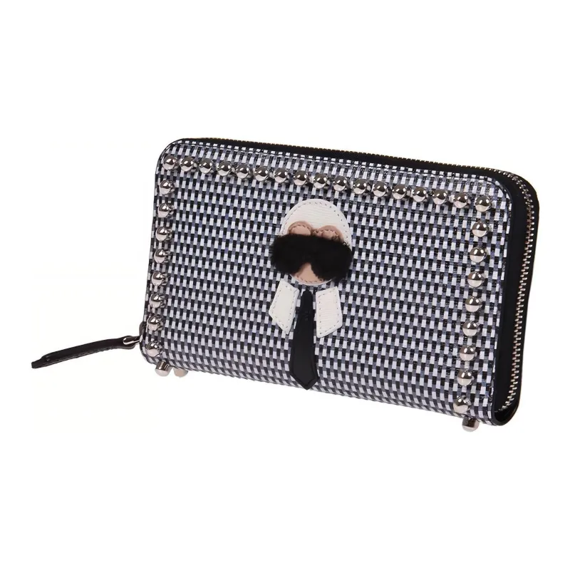 FENDI Leather Wallet Women's Black/Gray White-1