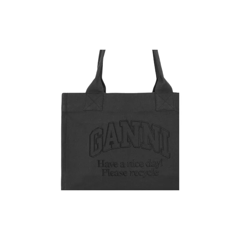 GANNI Recycled Cotton Tote Bag, Shopping Bag, Shoulder Bag Tubas Women's Dark Gray-1