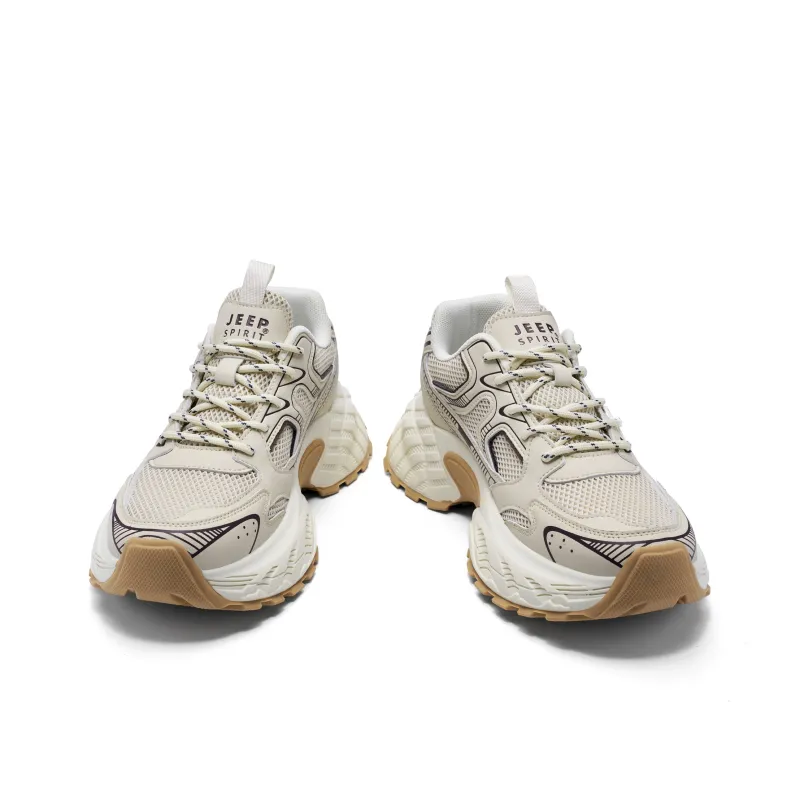 JEEP SPIRIT Cushioning Anti Slip Wear Resistant Breathable Height Increasing Low Top Chunky Sneakers Unisex Light Sandy-5