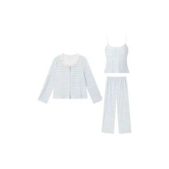 OEING Pajama Set Women's Milk Blue Stripes