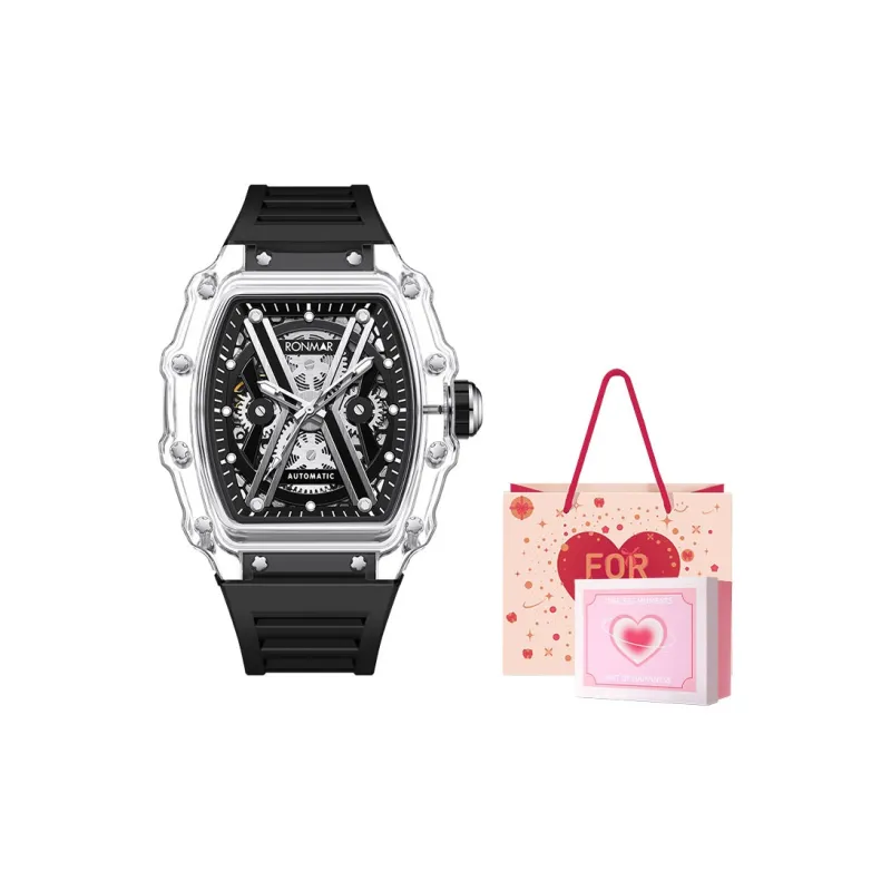 RONMAR Automatic Mechanical Movement Silicone Strap Watch Men's Watches Black Dial-13