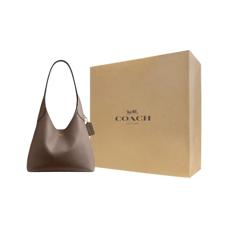COACH Natural Grain Texture Leather Handbag Shoulder Bag Large Size Women's Dark Lime Gray-8