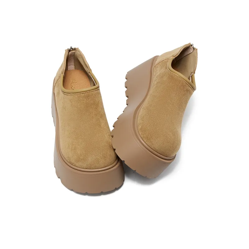 La Chapelle Trendy Korean Style 7cm Platform Minimalist Style Boken Shoes Casual Single Shoes Women's Khaki-2