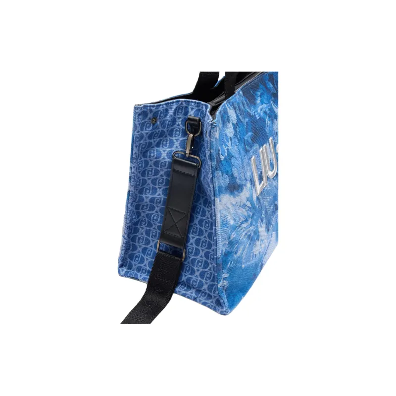 LIU·JO Cotton Tote Bag, Shopping Bag, Shoulder Bag, Handbag Women's Blue-5