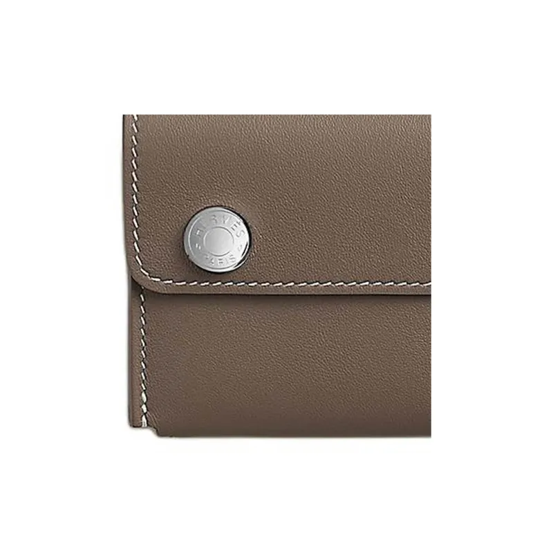 HERMES Hermèsnap Swift Calfskin Card Holder Regular Women's 18 Etoupe Elephant Gray-2