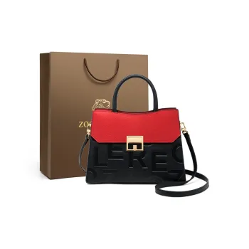 ZOOLER Top Grain Cow Leather Handbag, Shoulder Bag, Crossbody Bag Tubas Women's Black & Red