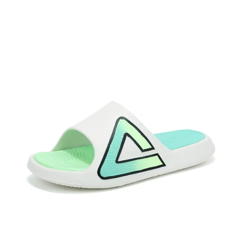 PEAK Slip Resistant Abrasion Resistant Cushioning Slide Slippers Unisex White Green-2
