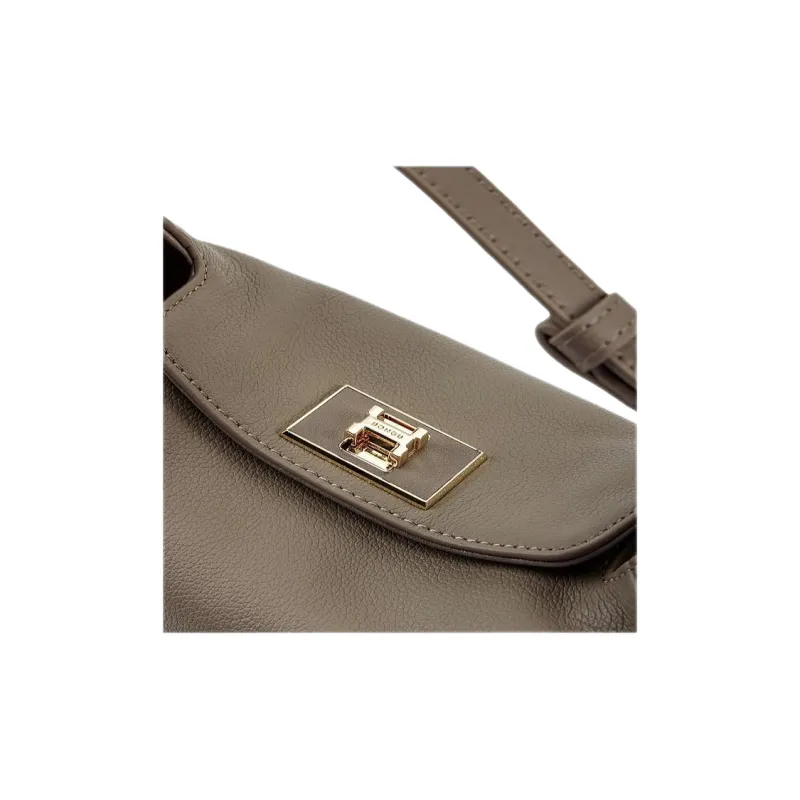 HONGU Cow Leather Bonded Synthetic Leather Crossbody Bag One Shoulder Handbag Regular Women's Elephant Gray/Ecru-3