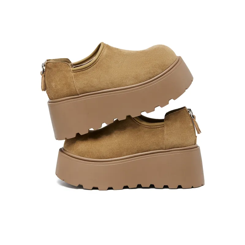 La Chapelle Trendy Korean Style 7cm Platform Minimalist Style Boken Shoes Casual Single Shoes Women's Khaki-3