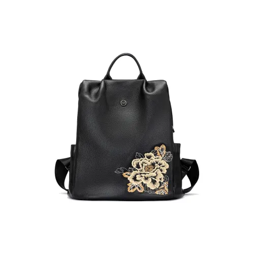 ROBERTA DI CAMERINO Cow Leather Backpack Large Size Unisex Classic Black/Elegant Gray