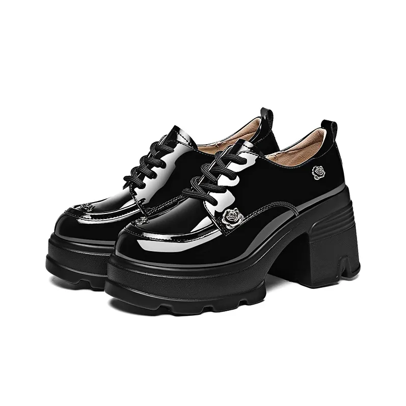 Golden Silk Rabbit Casual Single Shoes 8cm Women's Black-1