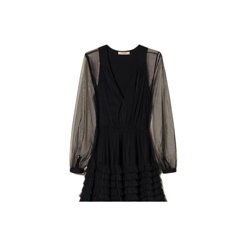 Twinset Semi sheer Sleeves Tiered Gown-4