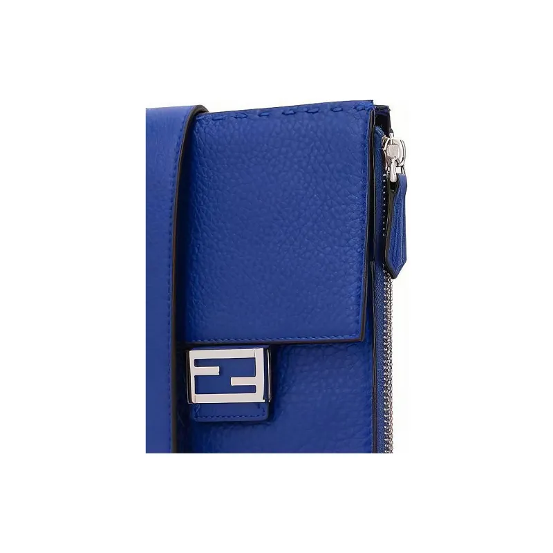 FENDI Baguette Leather Shoulder Bag Crossbody Bag Cell Phone Pouch Regular Men's Blue-2
