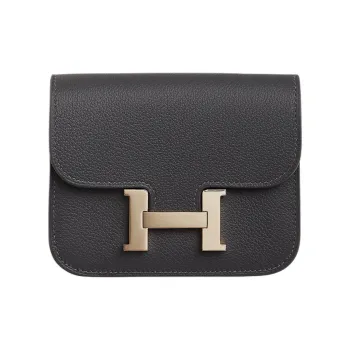 HERMES Constance Slim Evercolor Calfskin Card Holder Wallet Fanny Pack Women's Slate Gray & Glacier Blue