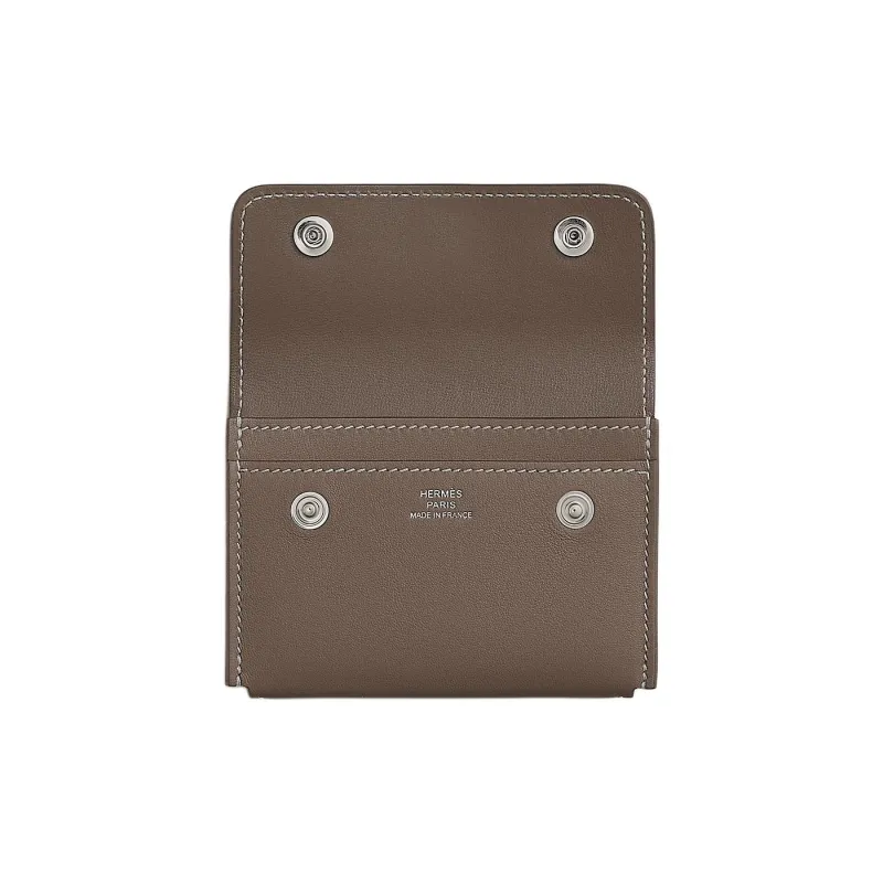 HERMES Hermèsnap Swift Calfskin Card Holder Regular Women's 18 Etoupe Elephant Gray-1