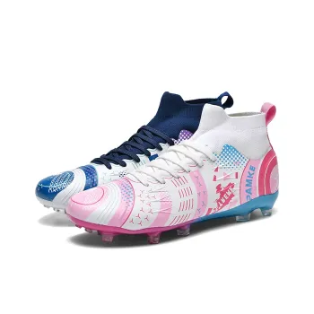 PANKE Soccer Shoes Unisex High Top White Dark Blue+White Pink Blue