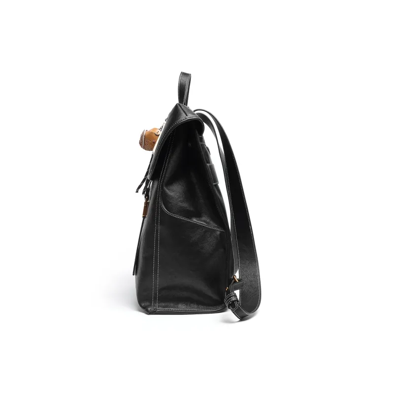 Mulinsen Polyurethane Patchwork With Cow Leather Backpack Large Size Unisex Light Coffee-11