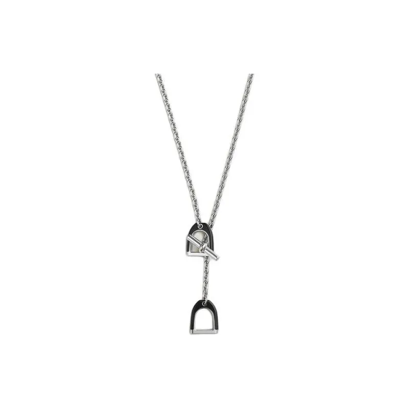 HERMES Enamel Metal Necklaces Men's Black-0