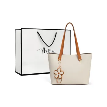 MILLIE'S Cow Leather Tote Underarm Shoulder Bag Women's Ecru & Brown
