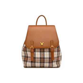Disney Synthetic Leather Patchwork Fabric Backpack Regular Women's Brown