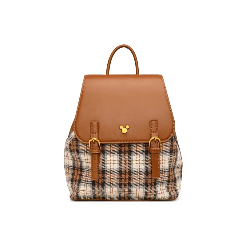 Disney Synthetic Leather Patchwork Fabric Backpack Regular Women's Brown-0