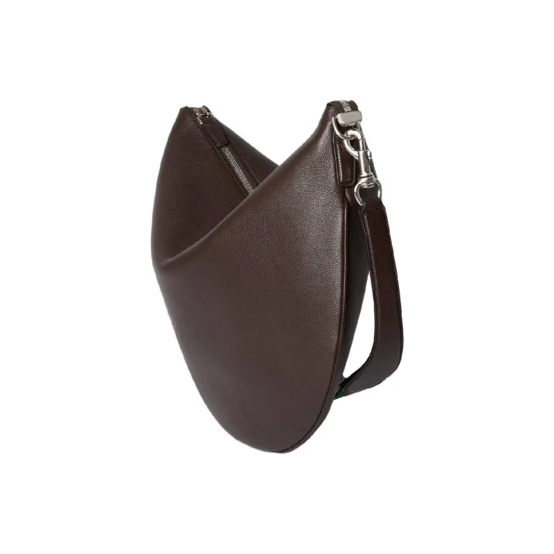 GUCCI Grain Leather Shoulder Bag Tubas Men's Dark Brown-1