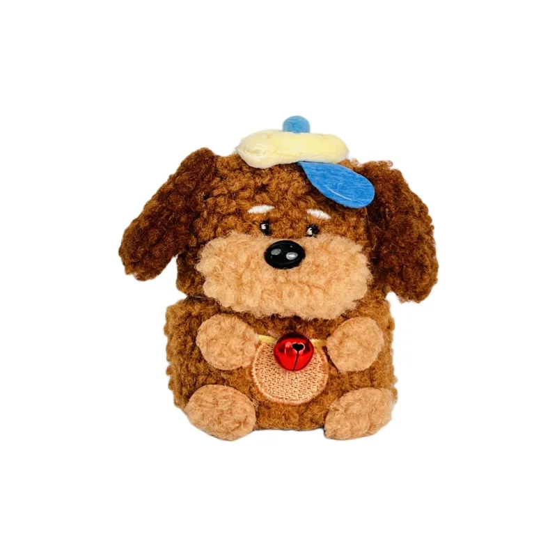 Sopi Compatibility With Apple AirPods 4/2/3/4th Generation/AirPods Pro/Pro 2 Plush Red Bell Teddy Dog Headphone Cases-0