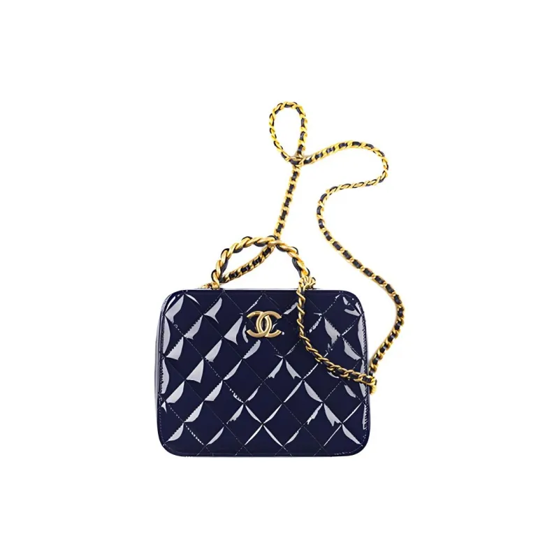 CHANEL 22A Early Autumn Patent Leather, Metal, Cow Leather Crossbody Bag Women's Marine Blue-0