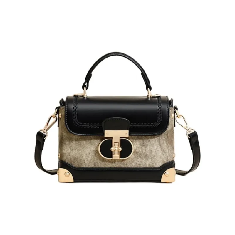 C°BANNER Synthetic Leather One Shoulder Crossbody Portable Small Square Bag Regular Women's Khaki & Black-2
