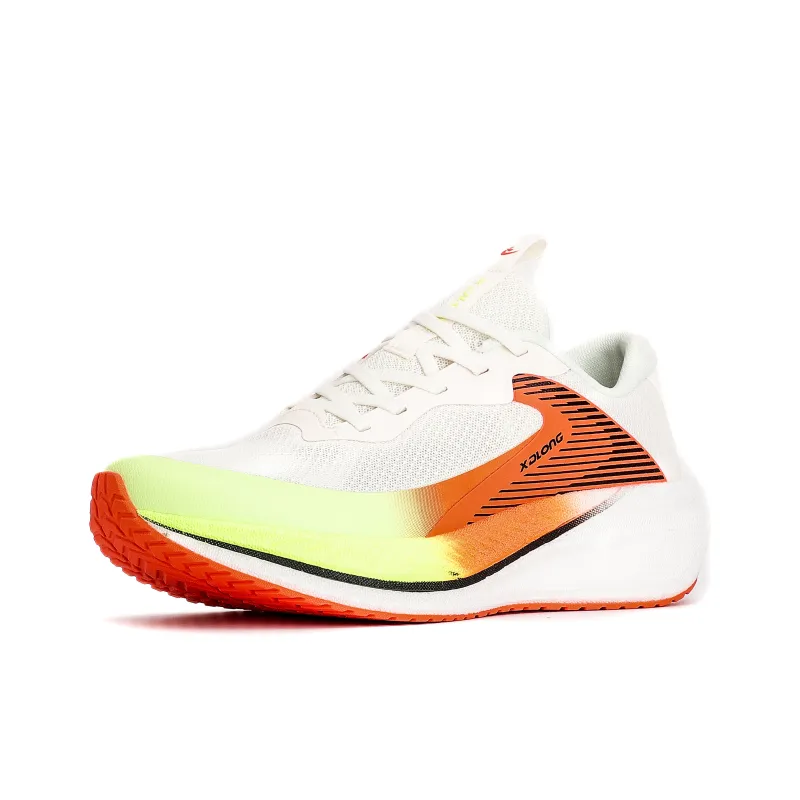 XIDELONG Slip Resistant Breathable Low Top Carbon Plate Popcorn Casual Running Shoes Men's White Green Orange-1