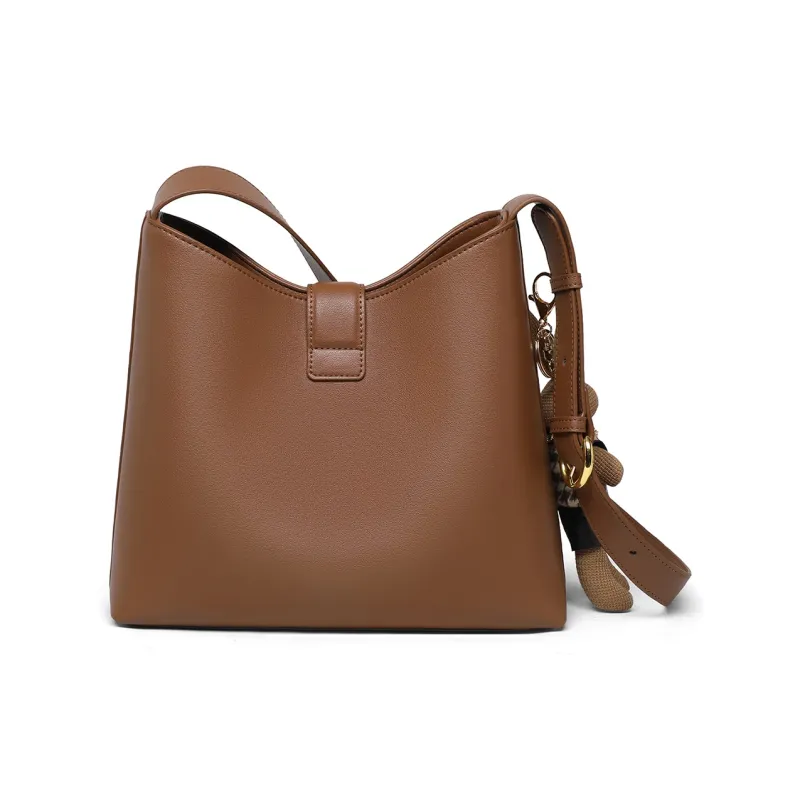 PT'SON Cow Leather Bucket Bag, Underarm Bag, Shoulder Bag Regular Women's Ecru/Brown-13