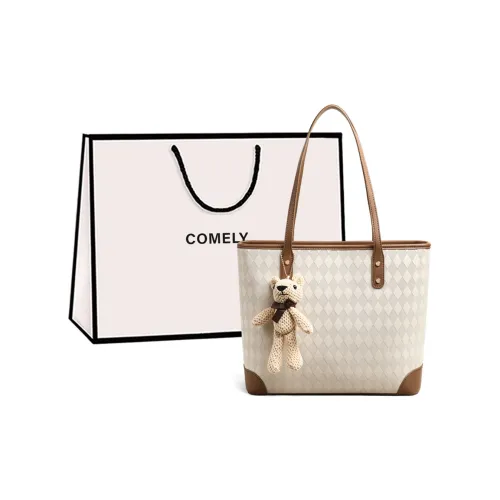 COMELY Cow Leather Tote Bag Shopping Bag Shoulder Bags Women's Ecru