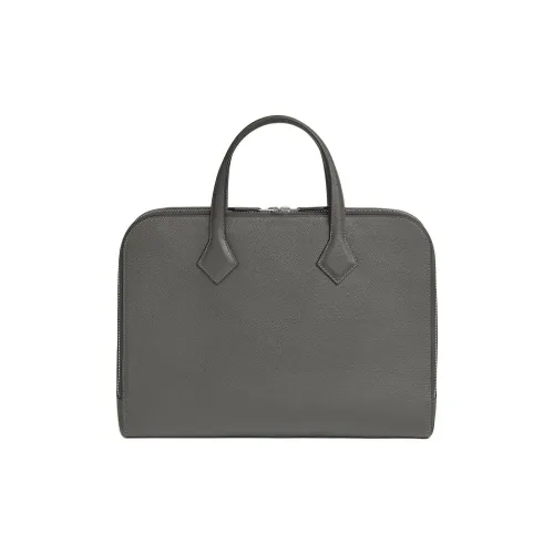 HERMES Victoria Light Evercolor Calfskin Briefcases Men's 0L Grismeyer Cumulus Gray