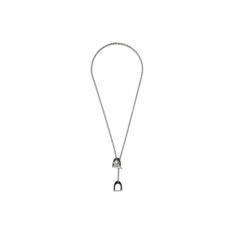 HERMES Enamel Metal Necklaces Men's Black-1