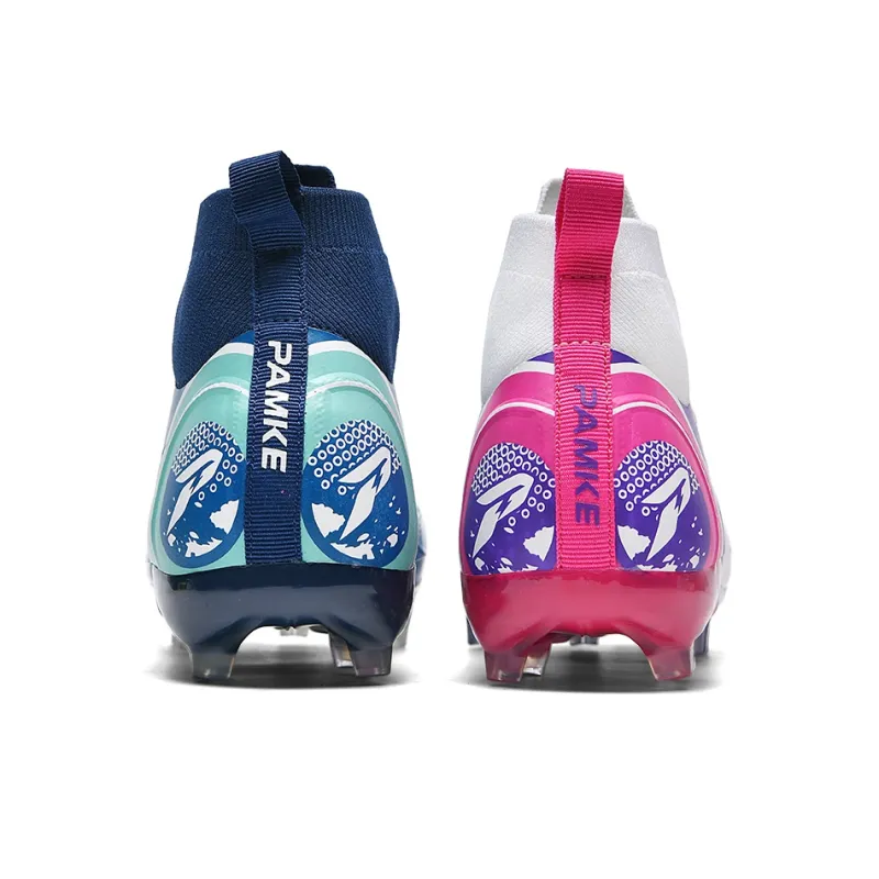 PANKE Soccer Shoes Unisex High Top Mismatched White Dark Blue+White Purple Rose-4