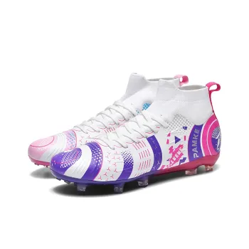 PANKE Soccer Shoes Unisex High Top White Purple Rose+White Pink Blue