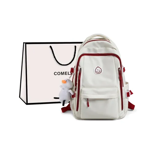 COMELY Fabric Backpack Laptop Bag Backpack Unisex White & Red/White & Blue